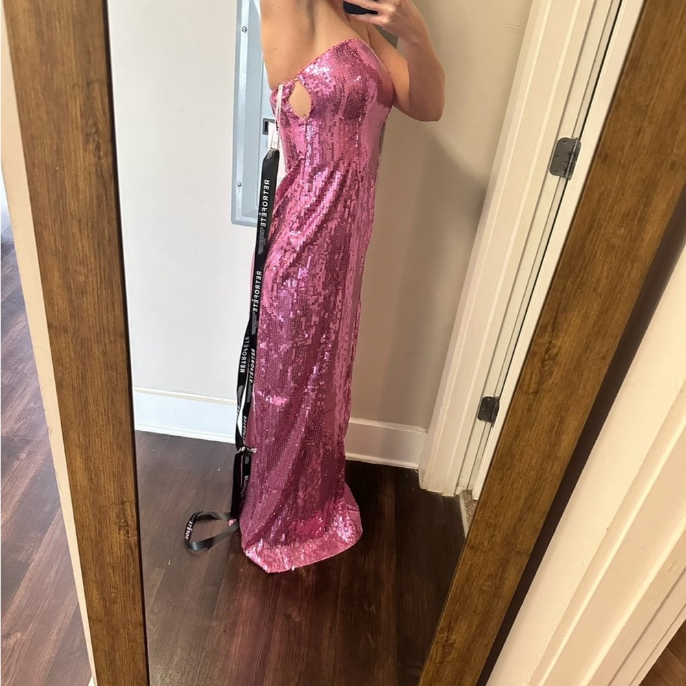 Pink Sequin Strapless Gown - Picture 11 of 11
